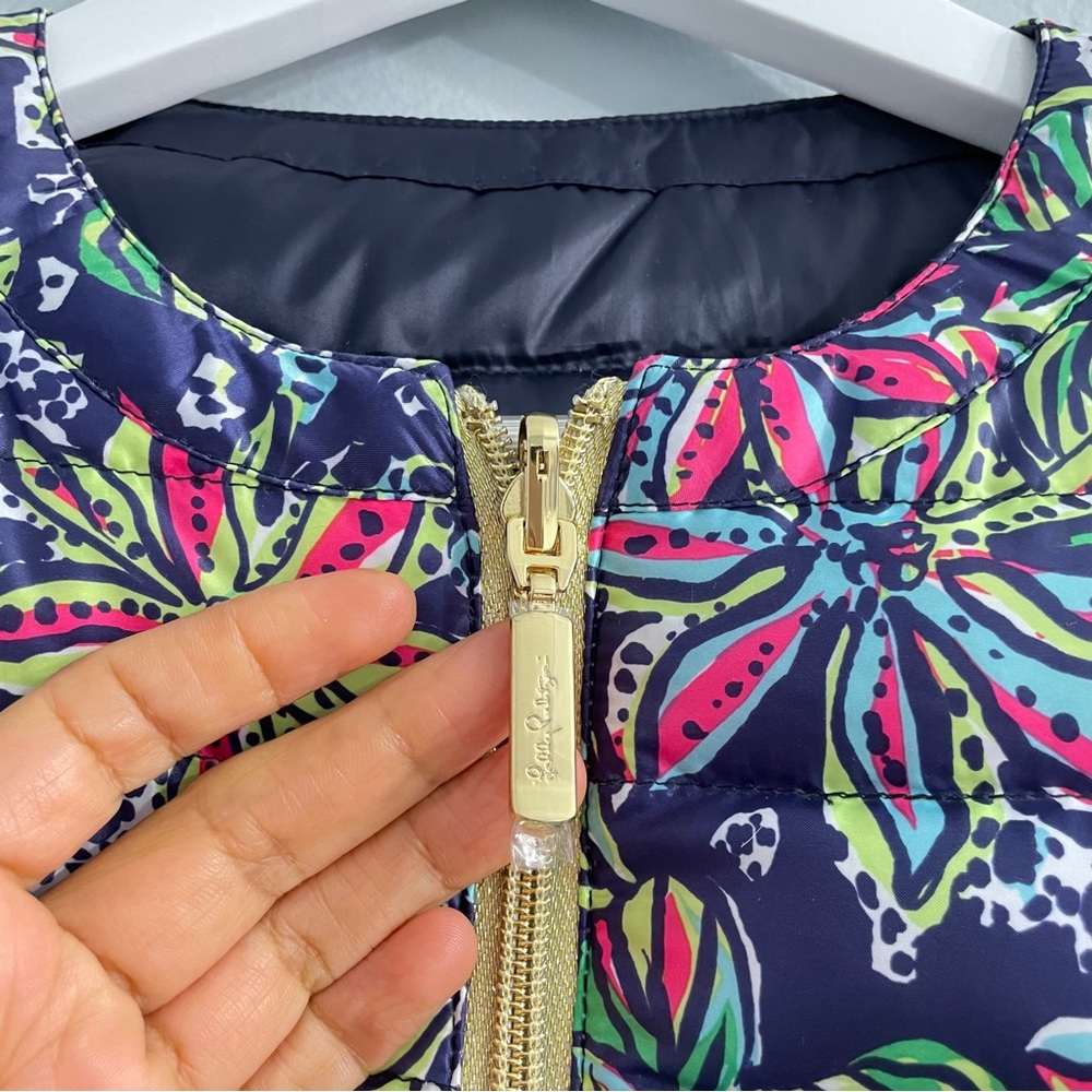 Lilly Pulitzer Lilah reversible quilted down zip jacket XXS collarless gorpcore - Picture 5 of 16